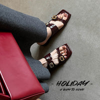 HOLIDAY SIMPLE CHUNKY HEEL SLIPPER SANDALS