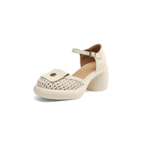 COMFORTABLE T-STRAP CLOSED TOE PLATFORM HEELS SANDALS