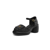 COMFORTABLE T-STRAP CLOSED TOE PLATFORM HEELS SANDALS