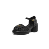 COMFORTABLE T-STRAP CLOSED TOE PLATFORM HEELS SANDALS