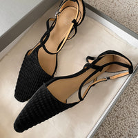 CLASSY CLOSED-TOE KITTEN HEEL SANDALS