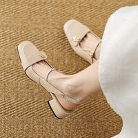 Chunky Heel Square Toe Slingback Court Sandals