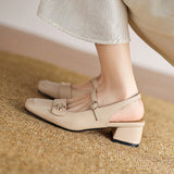 Chunky Heel Square Toe Slingback Court Sandals