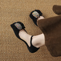 Beautiful Low Heel Bow Tie Rhinestone Sandals