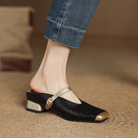 SQUARE TOE CHUNKY HEEL MULE SANDALS