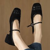VINTAGE SQUARE TOE CHUNKY HEEL MARY JANES