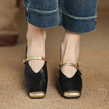 SQUARE TOE CHUNKY HEEL MULE SANDALS