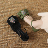 Beautiful Low Heel Bow Tie Rhinestone Sandals