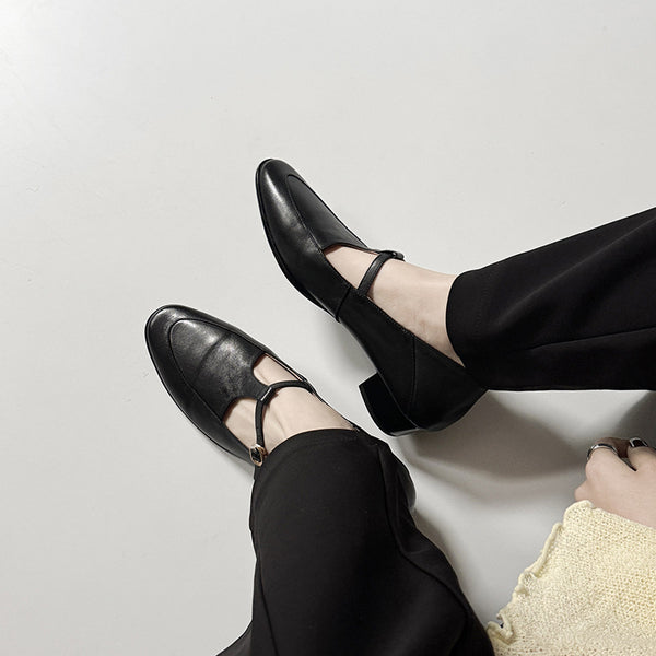 VINTAGE SQUARE TOE T-STRAP LOAFERS HEEL
