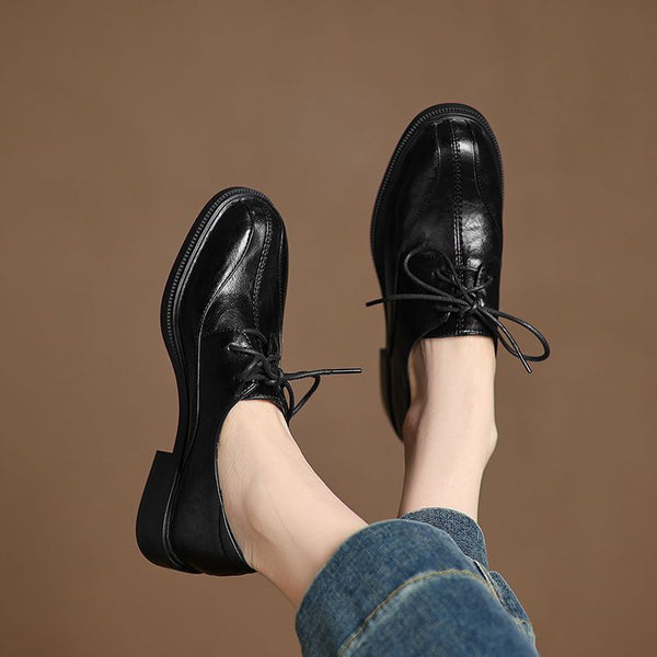 ROUND TOE CHUNKY HEEL LACE UP LOAFERS
