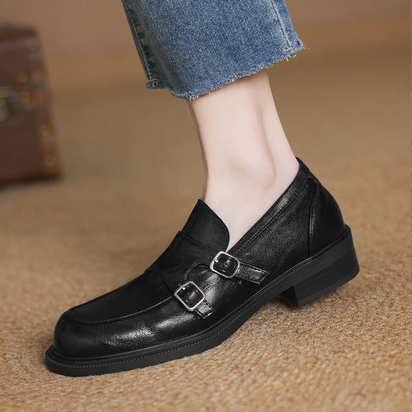 ROUND TOE CHUNKY HEEL LOAFERS