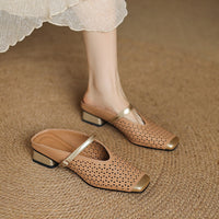 SQUARE TOE CHUNKY HEEL MULE SANDALS