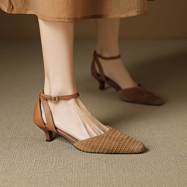 CLASSY CLOSED-TOE KITTEN HEEL SANDALS FOR WOMEN