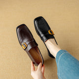 COMFORTABLE ROUND TOE CHUNKY HEEL LOAFERS
