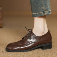 ROUND TOE CHUNKY HEEL LACE UP LOAFERS