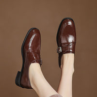 COMFORTABLE ROUND TOE CHUNKY HEEL LOAFERS
