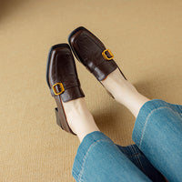 COMFORTABLE ROUND TOE CHUNKY HEEL LOAFERS