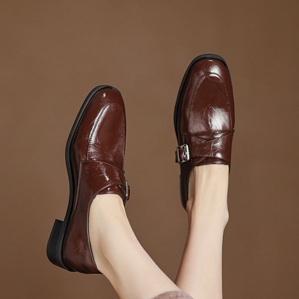 COMFORTABLE ROUND TOE CHUNKY HEEL LOAFERS