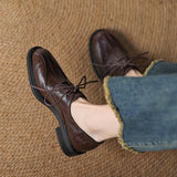ROUND TOE CHUNKY HEEL LACE UP LOAFERS