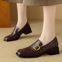 COMFORTABLE ROUND TOE CHUNKY HEEL LOAFERS