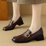 COMFORTABLE ROUND TOE CHUNKY HEEL LOAFERS