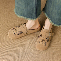 COMFORTABLE ROUND TOE MULE FLAT SANDALS
