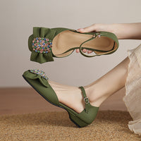 Beautiful Low Heel Bow Tie Rhinestone Sandals