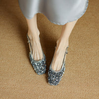 SHINY SQUARE TOE LOW HEEL MARY JANE SANDALS