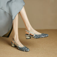SHINY SQUARE TOE LOW HEEL MARY JANE SANDALS