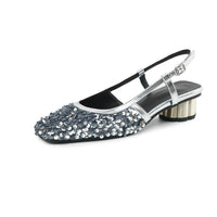 SHINY SQUARE TOE LOW HEEL MARY JANE SANDALS