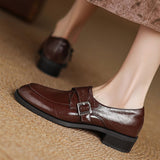 COMFORTABLE ROUND TOE CHUNKY HEEL LOAFERS