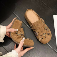 COMFORTABLE ROUND TOE MULE FLAT SANDALS