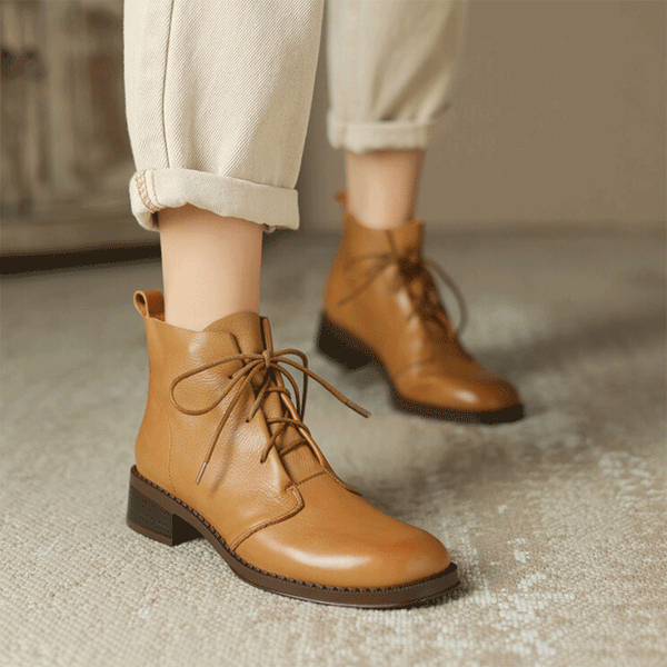 Ladies Lace Up Ankle Boots Brown