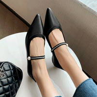 Ladies Pointed Toe Pearl Mary Jane Shoes