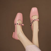 HOT COLOR CHUNKY HEEL MARY JANE SHOES