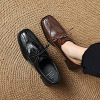 ROUND TOE CHUNKY HEEL LACE UP LOAFERS
