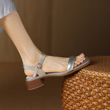 CLASSY SQUARE TOE CHUNKY HEEL WOMEN SANDALS