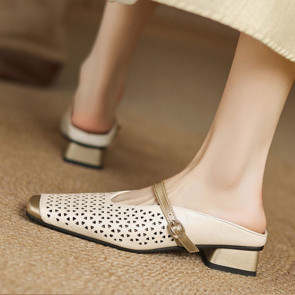SQUARE TOE CHUNKY HEEL MULE SANDALS