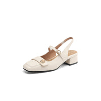 Chunky Heel Square Toe Slingback Court Sandals