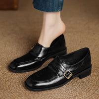 COMFORTABLE ROUND TOE CHUNKY HEEL LOAFERS