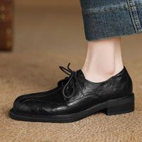 ROUND TOE CHUNKY HEEL LACE UP LOAFERS