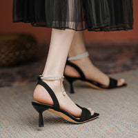 SQUARE TOE SPOOL HEEL PEARL SANDALS