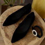 Ladies Pointed Toe Velvet Flat Shoes Slingback