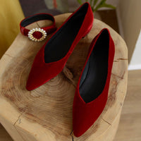 Ladies Pointed Toe Velvet Flat Shoes Slingback