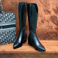 LEATHER-KNEE-HIGH-BOOT-MID-HEEL