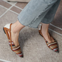 Ladies Pointed Toe Woven Striped Flat Sandals Slingback