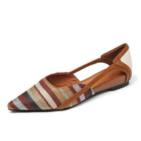 Ladies Pointed Toe Woven Striped Flat Sandals Slingback