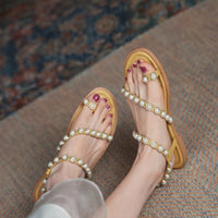 YELLOW-FLAT-PEARL-SANDALS